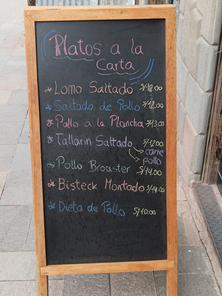 Menu at a peruvian restaurant