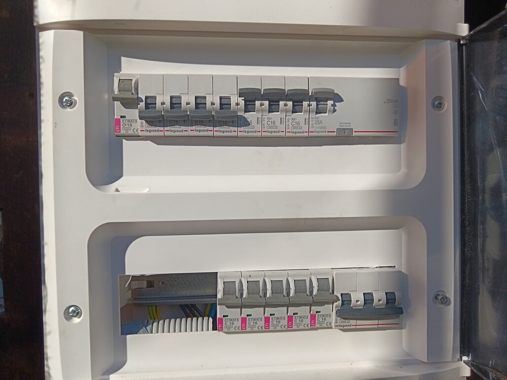 A fő szervizpanel, amely az egész házban elosztja az áramot a különböző áramkörökhöz. 